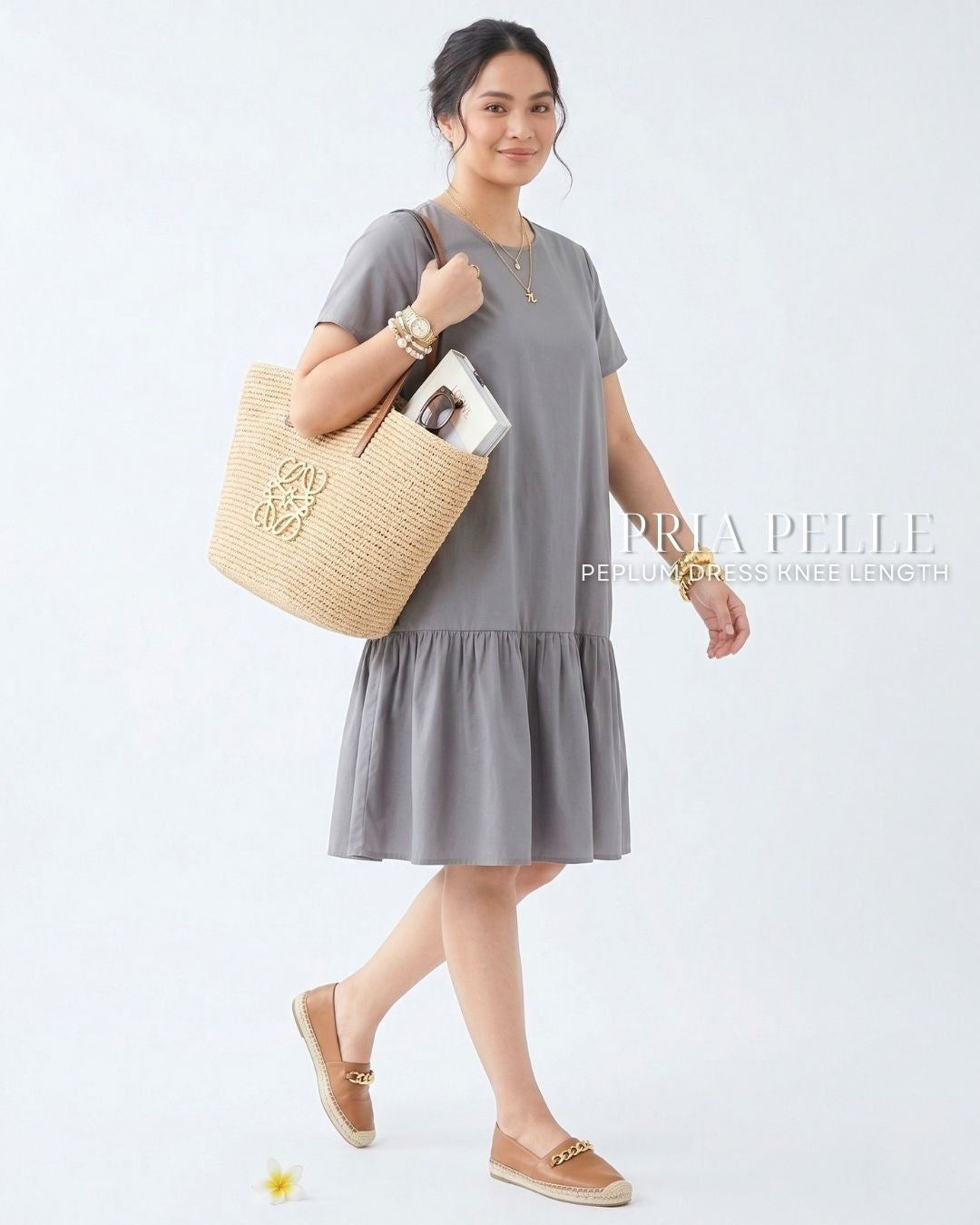 Pria Pelle Peplum Dress Version 1 | Cotton Blend Steel Gray - Non Stretch