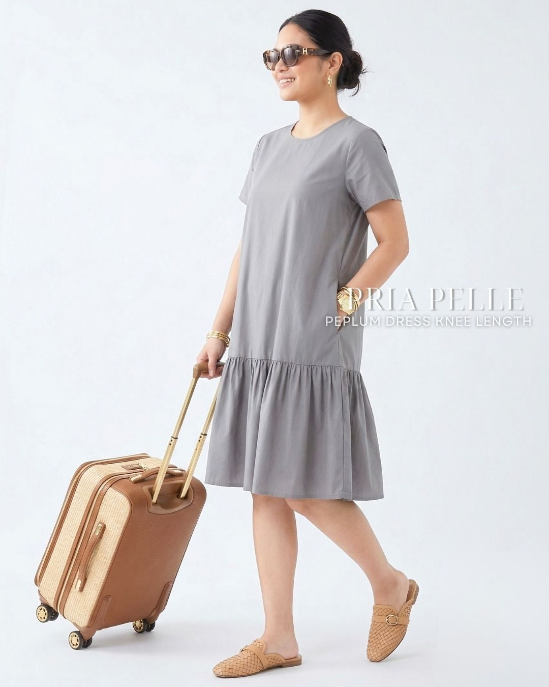 Pria Pelle Peplum Dress Version 1 | Cotton Blend Steel Gray - Non Stretch