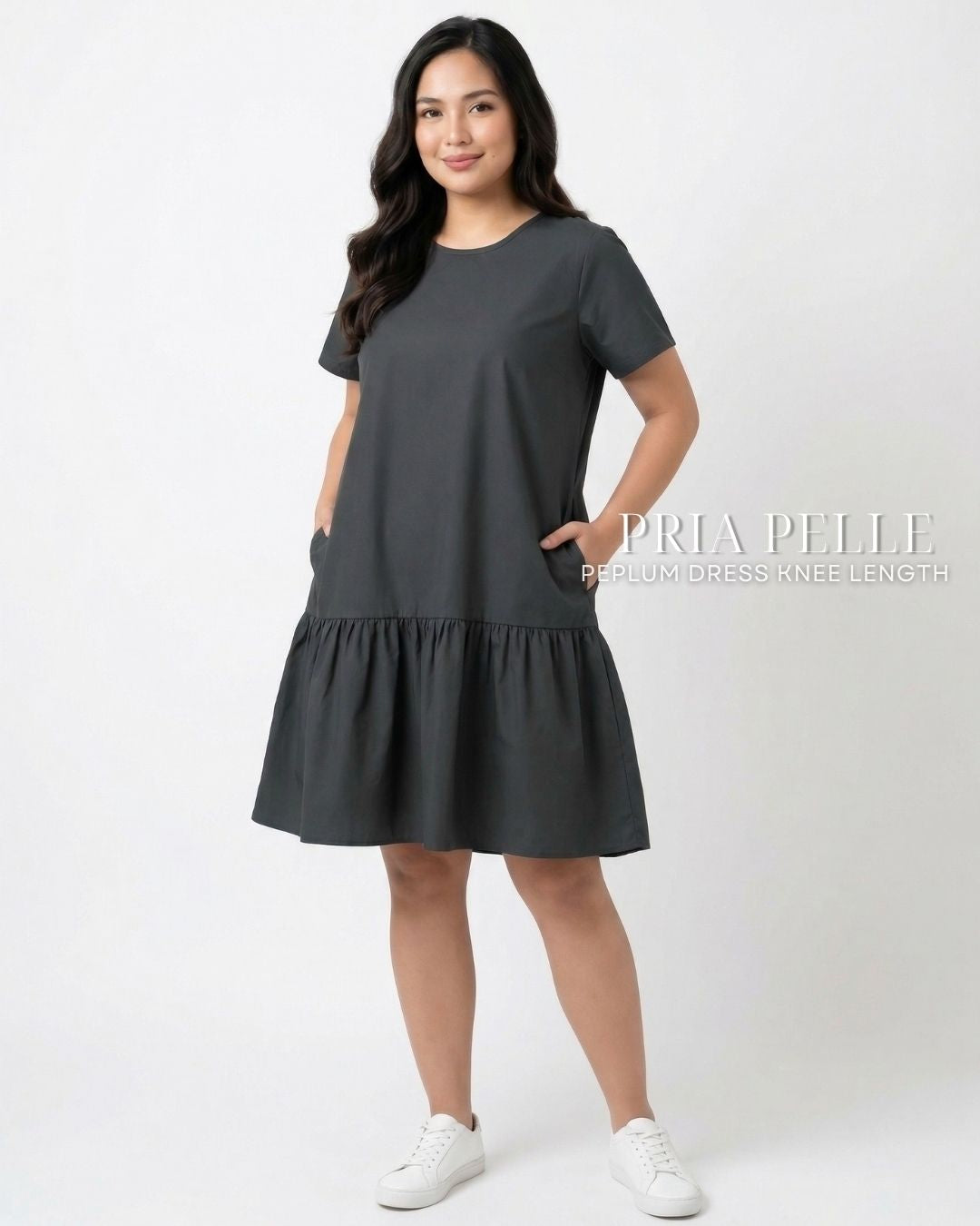 Pria Pelle Peplum Dress Version 1 | Cotton Blend Stone Gray - Non Stretch