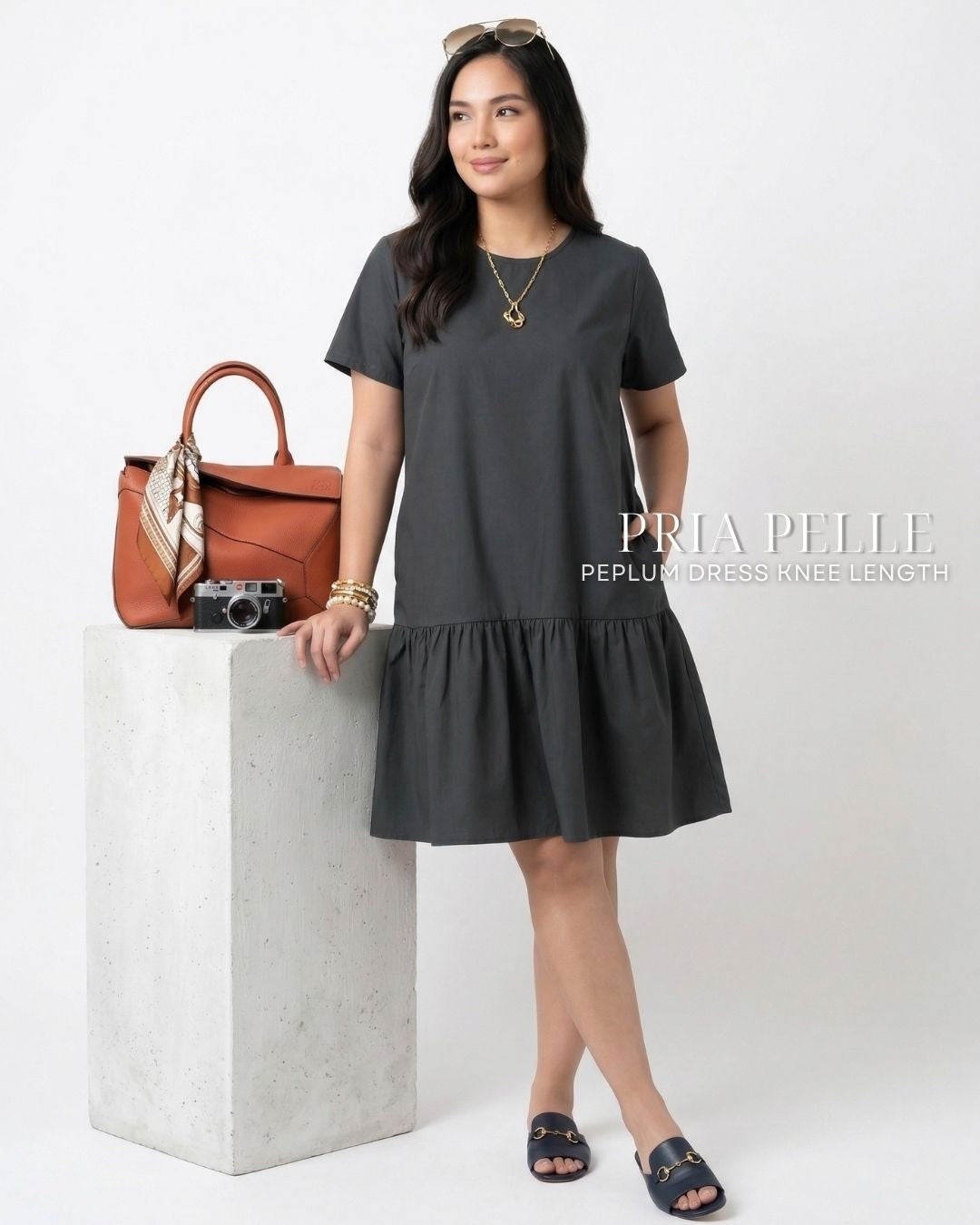 Pria Pelle Peplum Dress Version 1 | Cotton Blend Stone Gray - Non Stretch