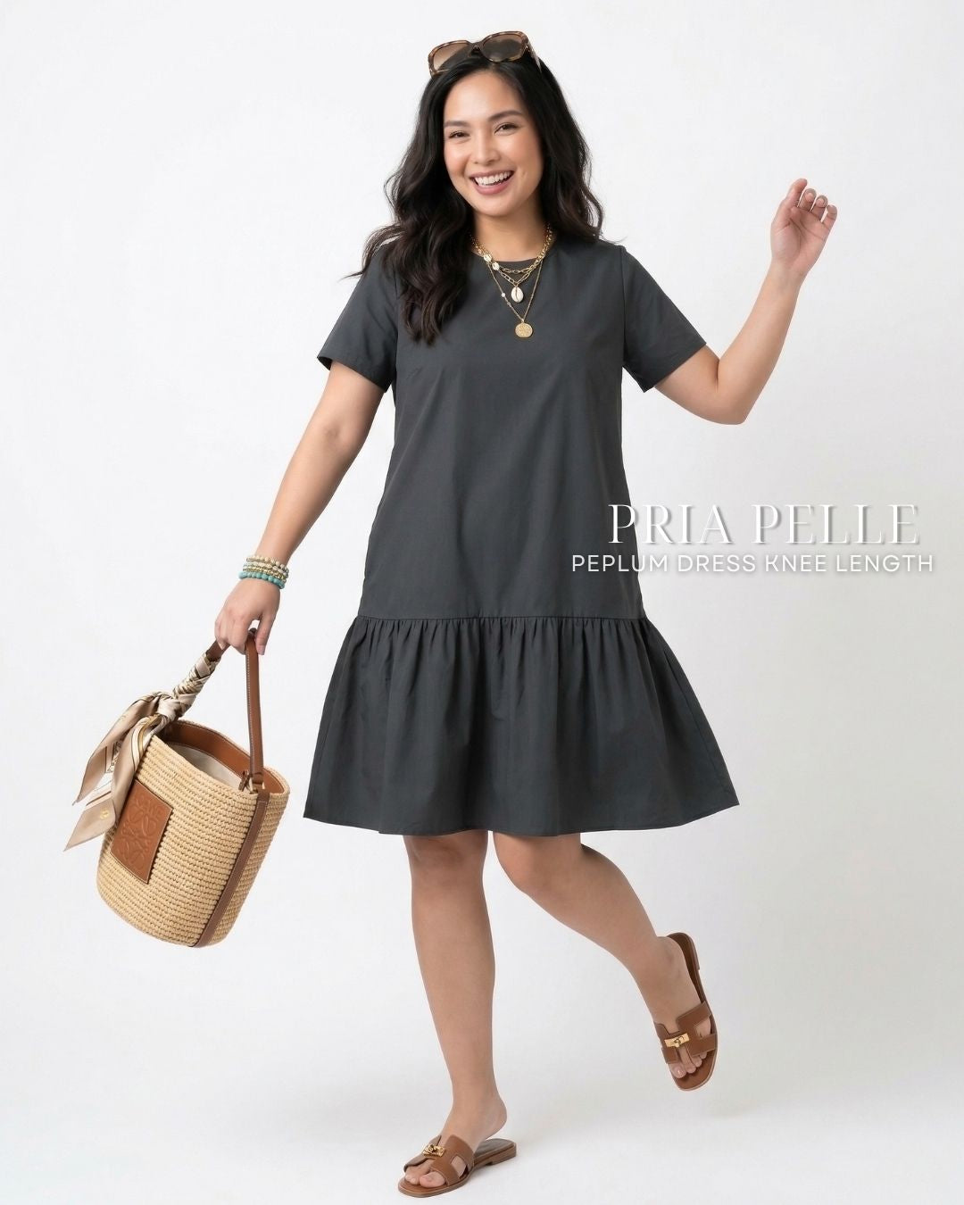 Pria Pelle Peplum Dress Version 1 | Cotton Blend Stone Gray - Non Stretch