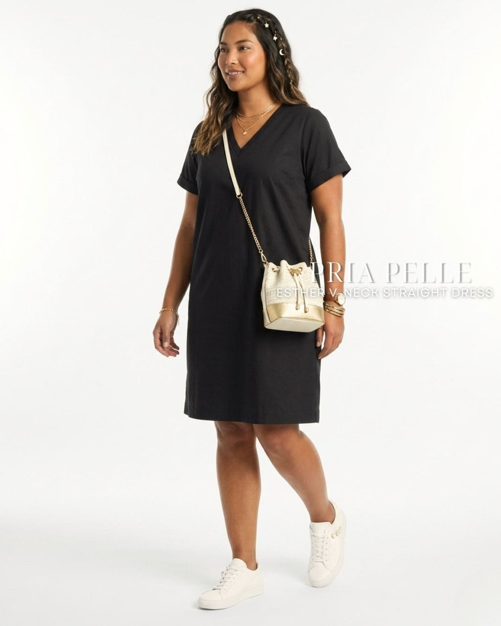 Pria Pelle Esther V-Neck Straight Dress | Cotton Blend Black - Non Stretch