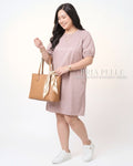 Pria Pelle Rebecca Puff Straight Dress | Cotton Blend Pale Mauve - Non Stretch