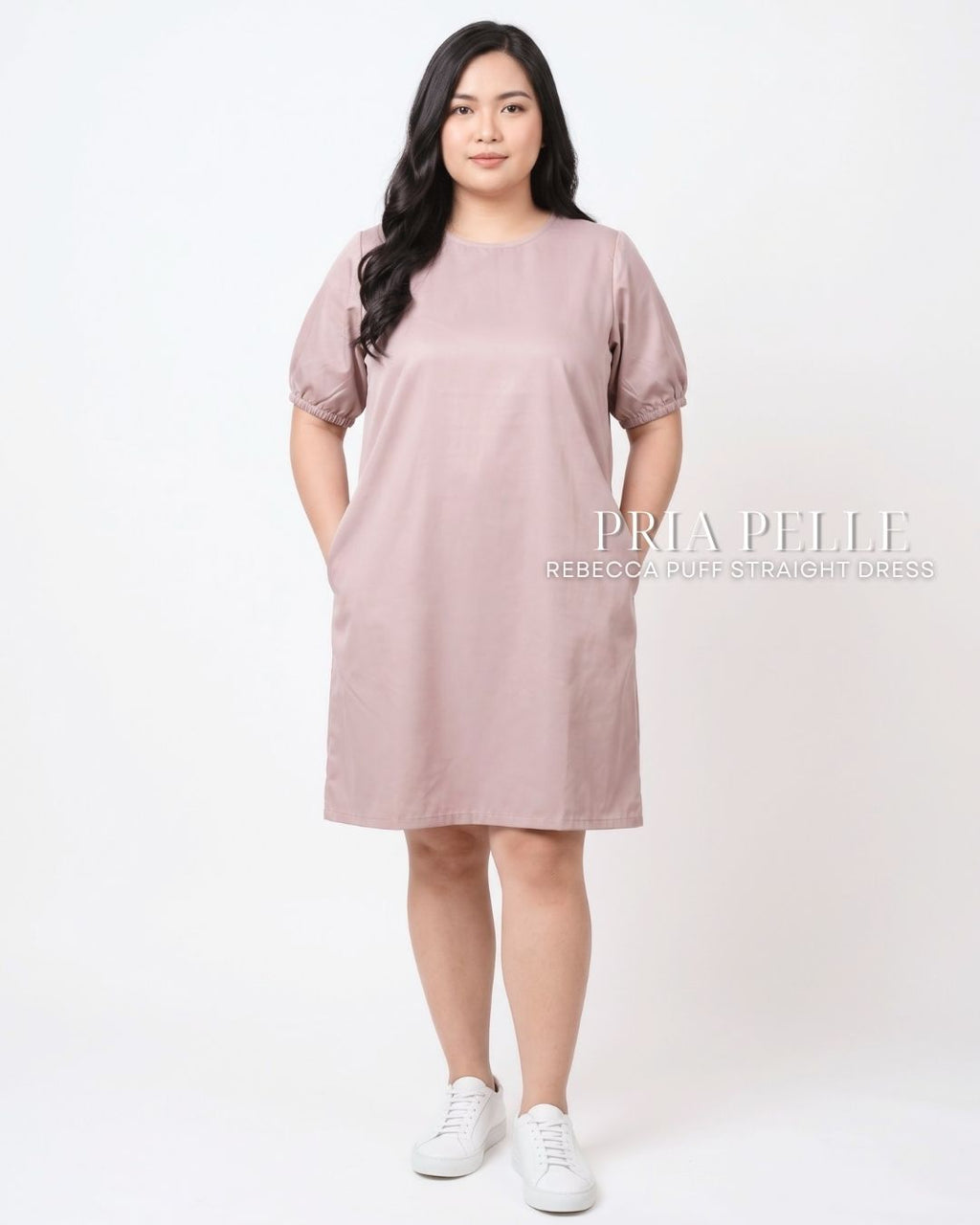Pria Pelle Rebecca Puff Straight Dress | Cotton Blend Pale Mauve - Non Stretch