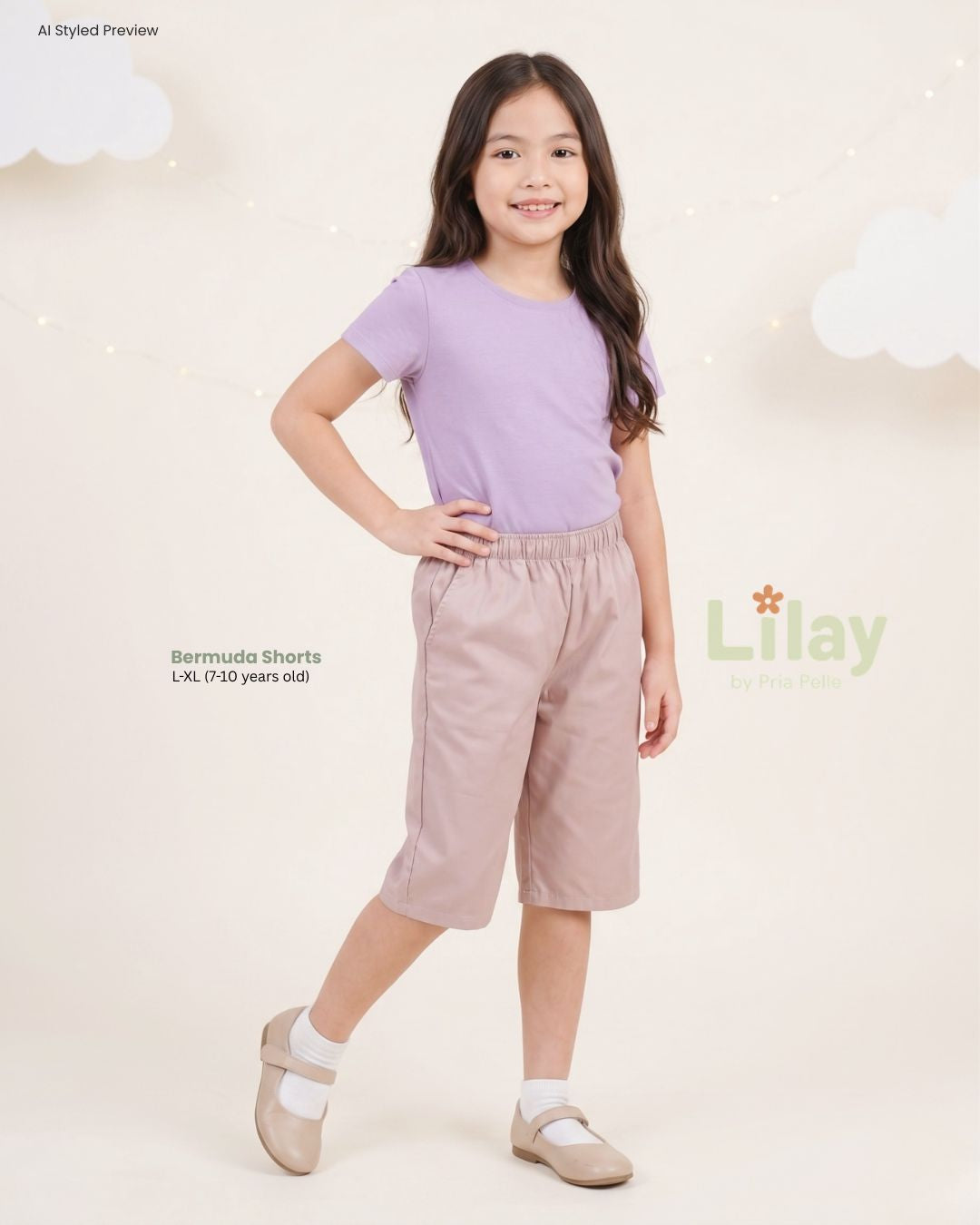 Lilay Kids Bermuda Shorts - Cotton Blend Pale Mauve | Non Stretch