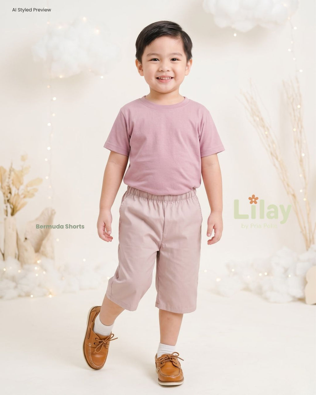 Lilay Kids Bermuda Shorts - Cotton Blend Pale Mauve | Non Stretch