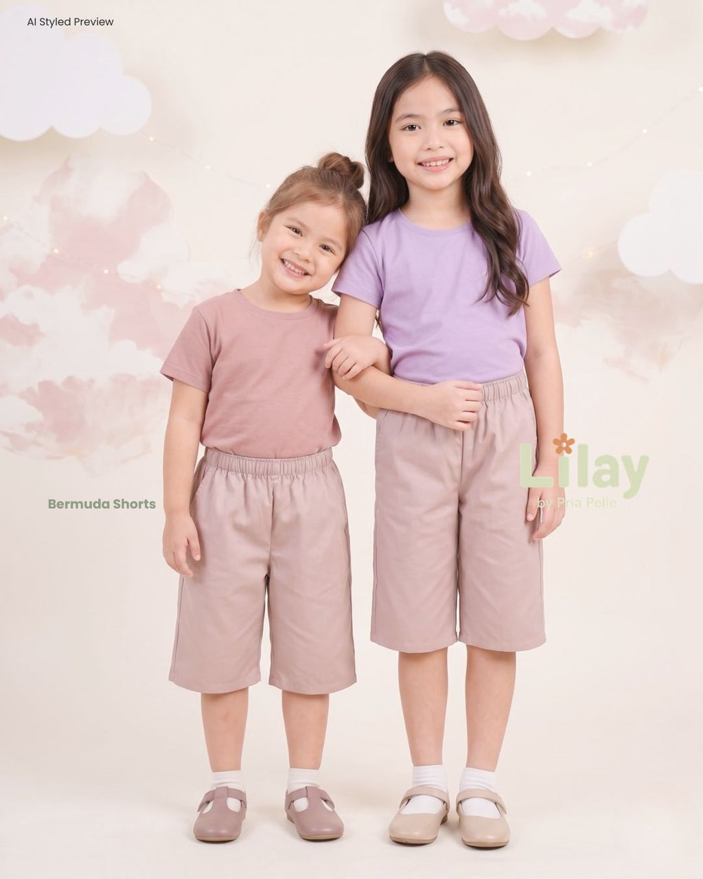 Lilay Kids Bermuda Shorts - Cotton Blend Pale Mauve | Non Stretch