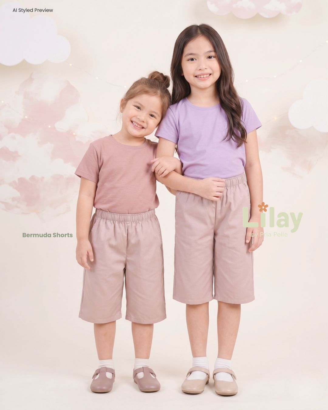 Lilay Kids Bermuda Shorts - Cotton Blend Pale Mauve | Non Stretch