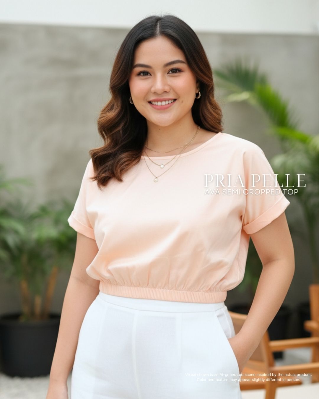 Pria Pelle Ava Semi Cropped Top - Cotton Blend Peach