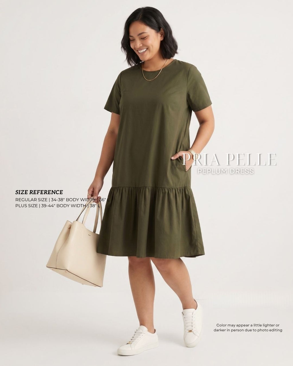 Pria Pelle Peplum Dress Version 1 | Cotton Blend Army Green - Non Stretch