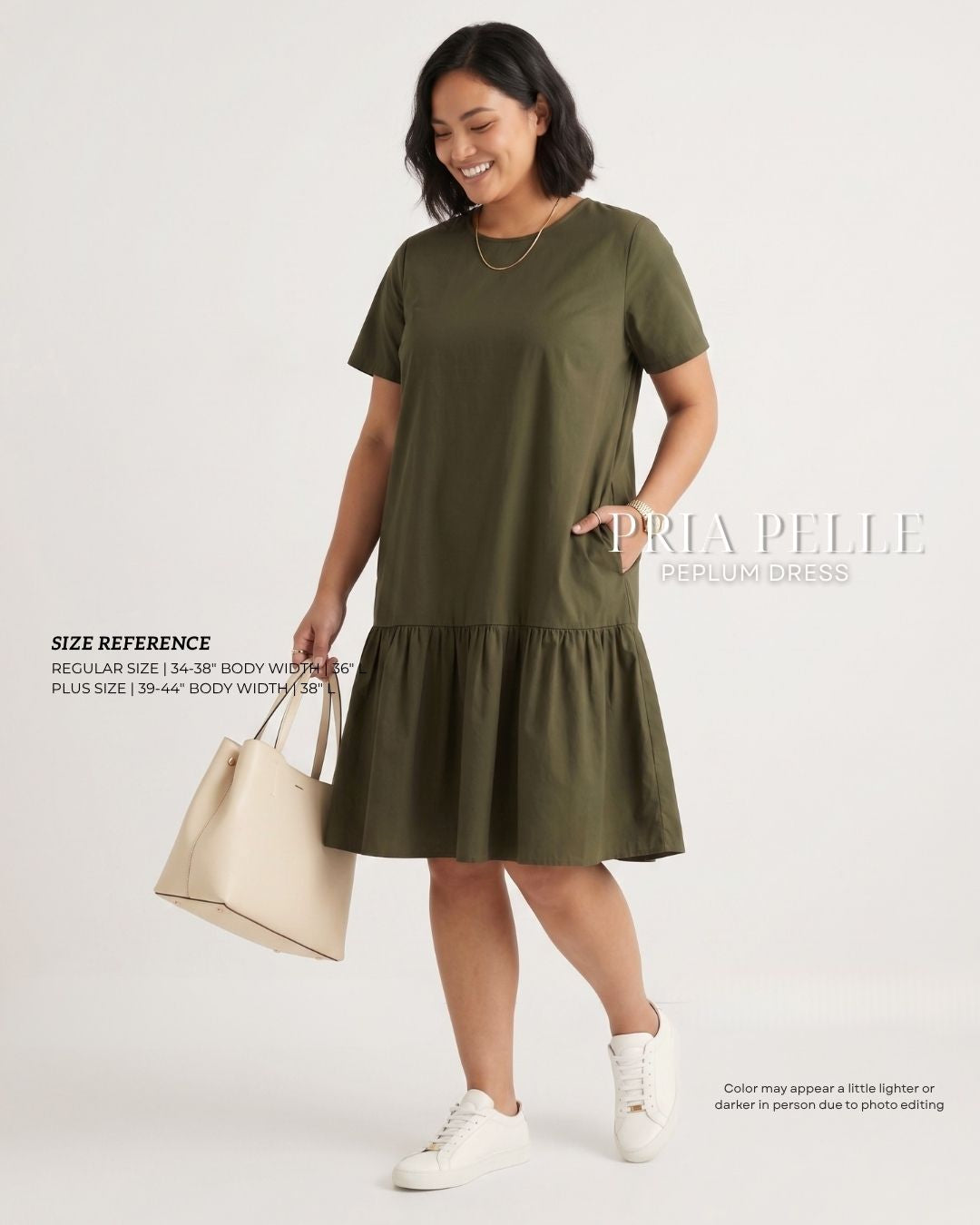Pria Pelle Peplum Dress Version 1 | Cotton Blend Army Green - Non Stretch