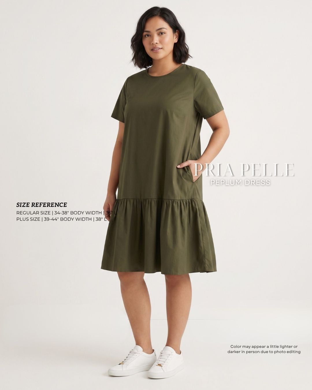 Pria Pelle Peplum Dress Version 1 | Cotton Blend Army Green - Non Stretch