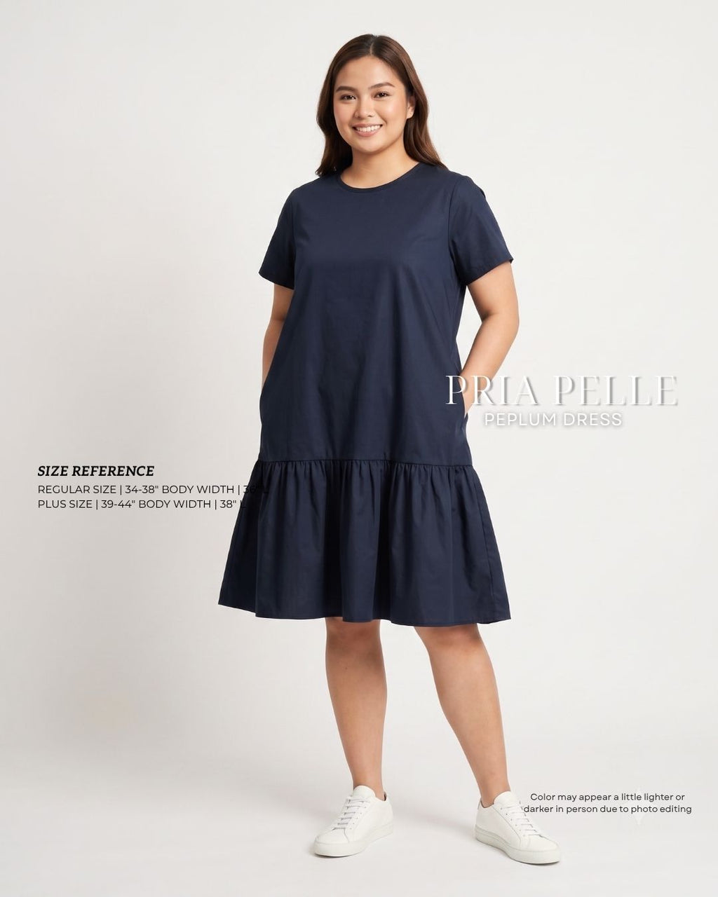 Pria Pelle Peplum Dress Version 1 | Cotton Blend Blue Black - Non Stretch