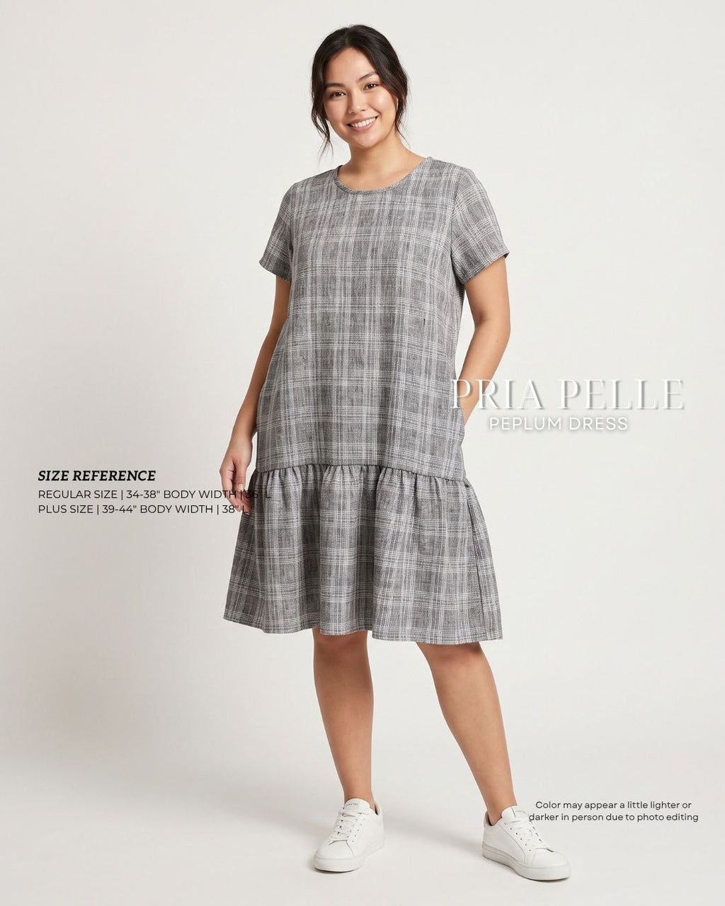 Pria Pelle Peplum Dress Version 1 | Woven Checkered Dark Gray - Non Stretch