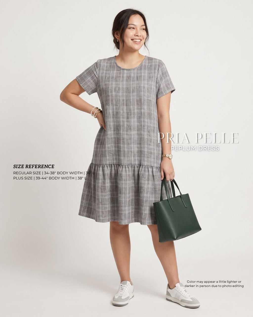 Pria Pelle Peplum Dress Version 1 | Woven Checkered Dark Gray - Non Stretch