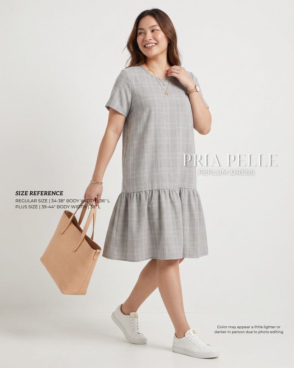 Pria Pelle Peplum Dress Version 1 | Woven Checkered Light Gray - Non Stretch