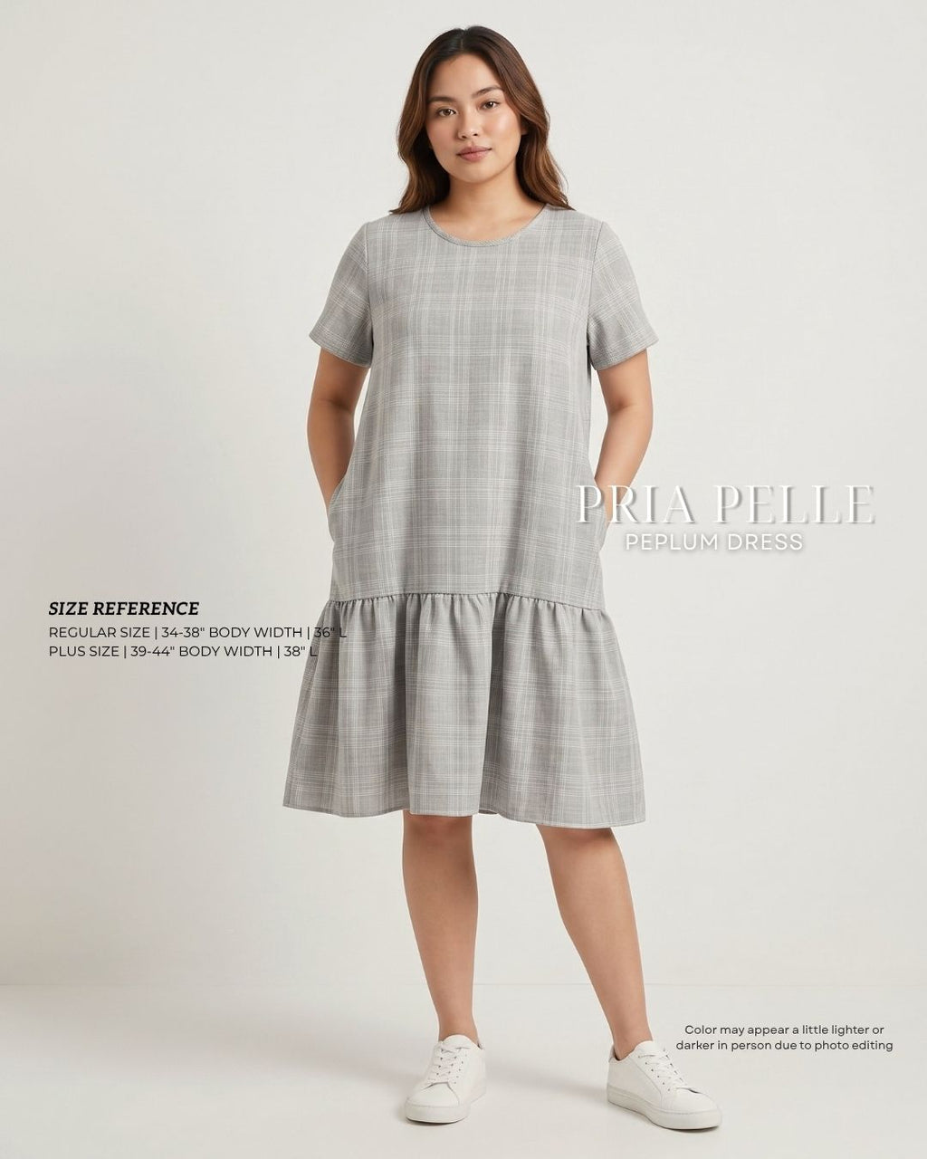 Pria Pelle Peplum Dress Version 1 | Woven Checkered Light Gray - Non Stretch