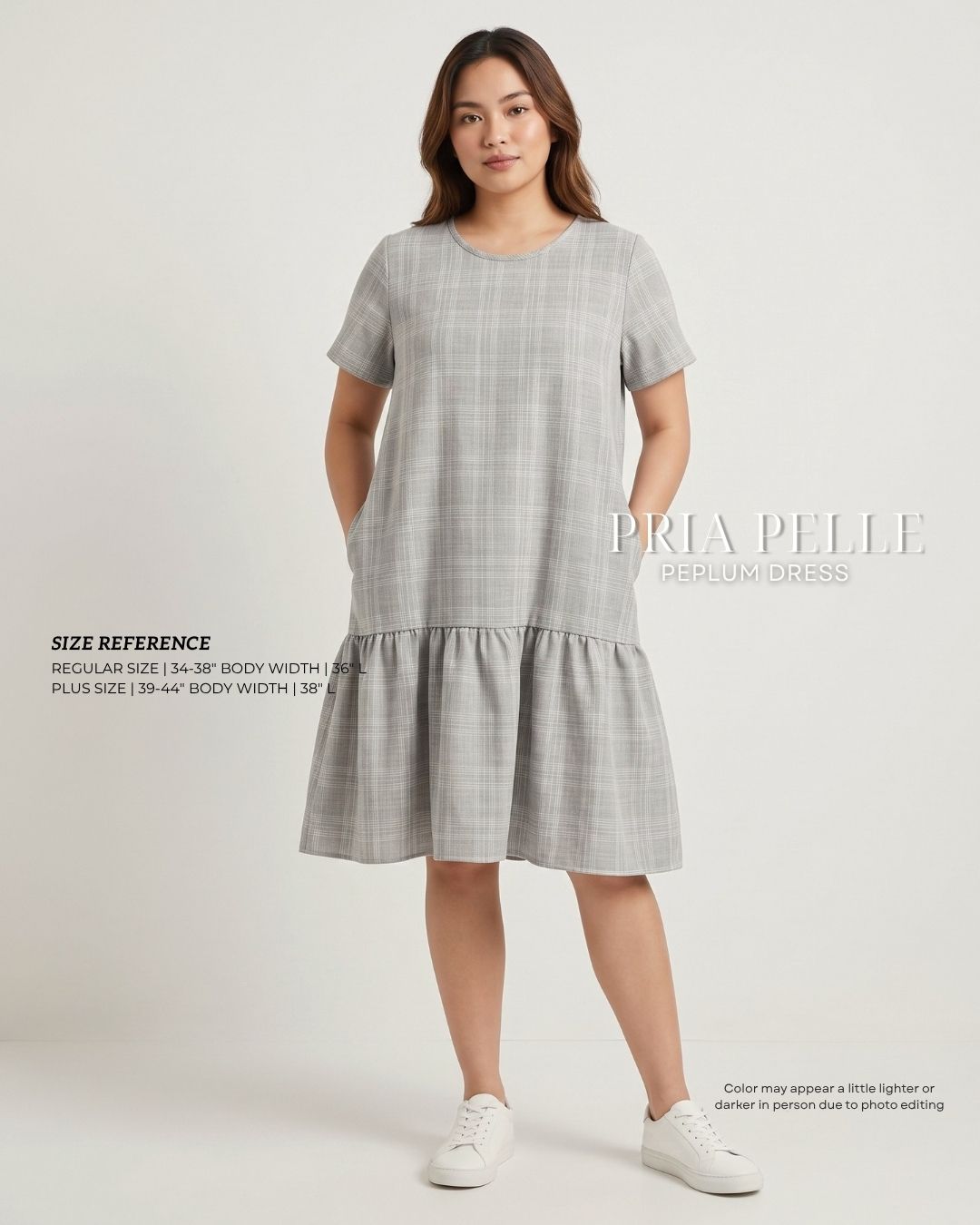 Pria Pelle Peplum Dress Version 1 | Woven Checkered Light Gray - Non Stretch