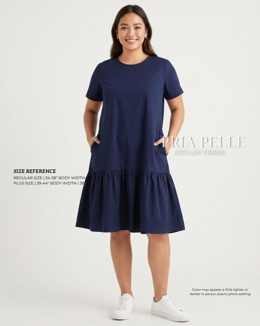 Pria Pelle Peplum Dress Version 1 | Cotton Blend Dark Navy | Non Stretch