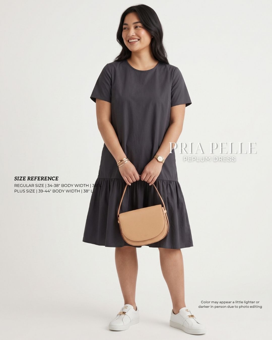 Pria Pelle Peplum Dress Version 1 | Cotton Blend Dark Charcoal - Non Stretch