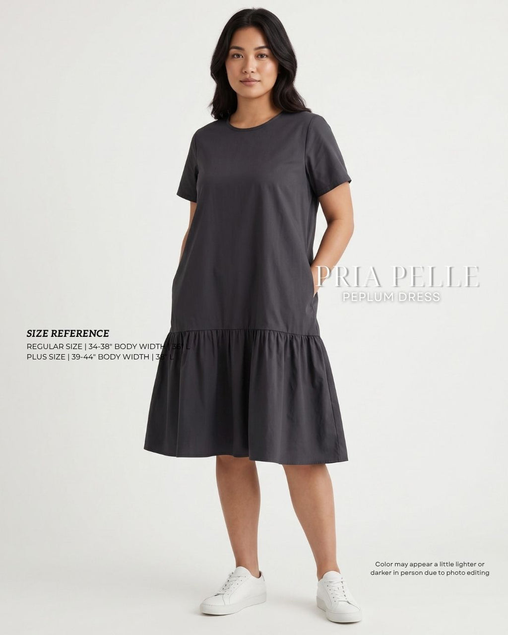 Pria Pelle Peplum Dress Version 1 | Cotton Blend Dark Charcoal - Non Stretch