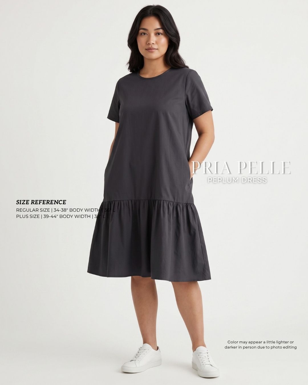 Pria Pelle Peplum Dress Version 1 | Cotton Blend Dark Charcoal - Non Stretch