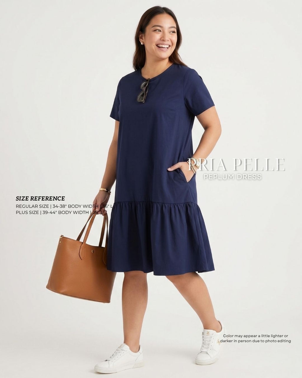 Pria Pelle Peplum Dress Version 1 | Cotton Blend Dark Navy | Non Stretch