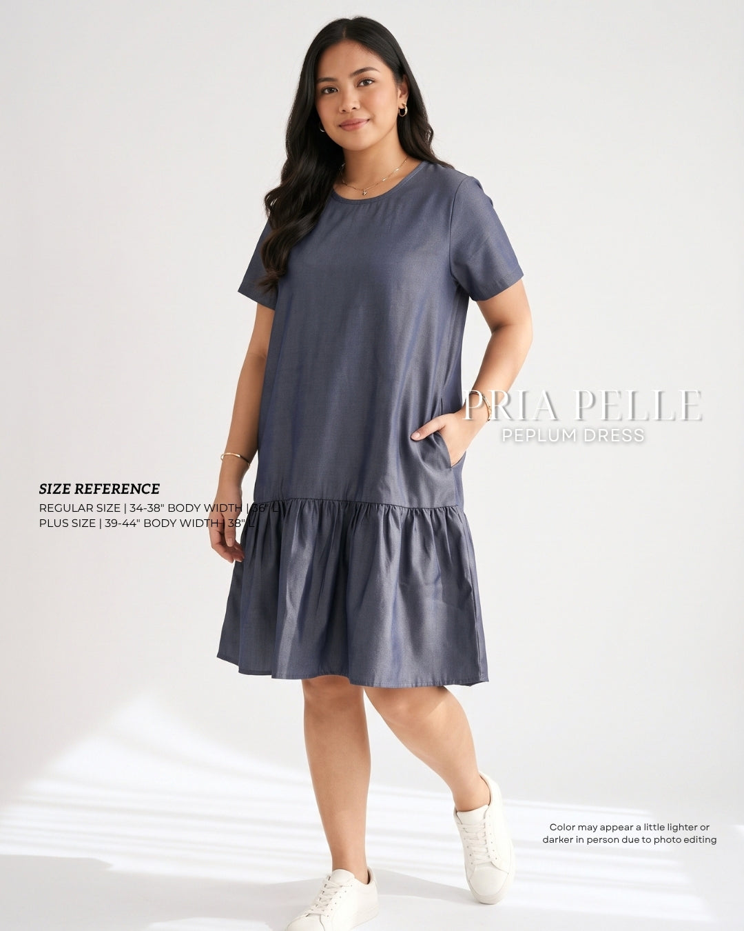 Pria Pelle Peplum Dress Version 1 | Soft Denim Midnight Blue - Non Stretch (SPECIAL PRICE)