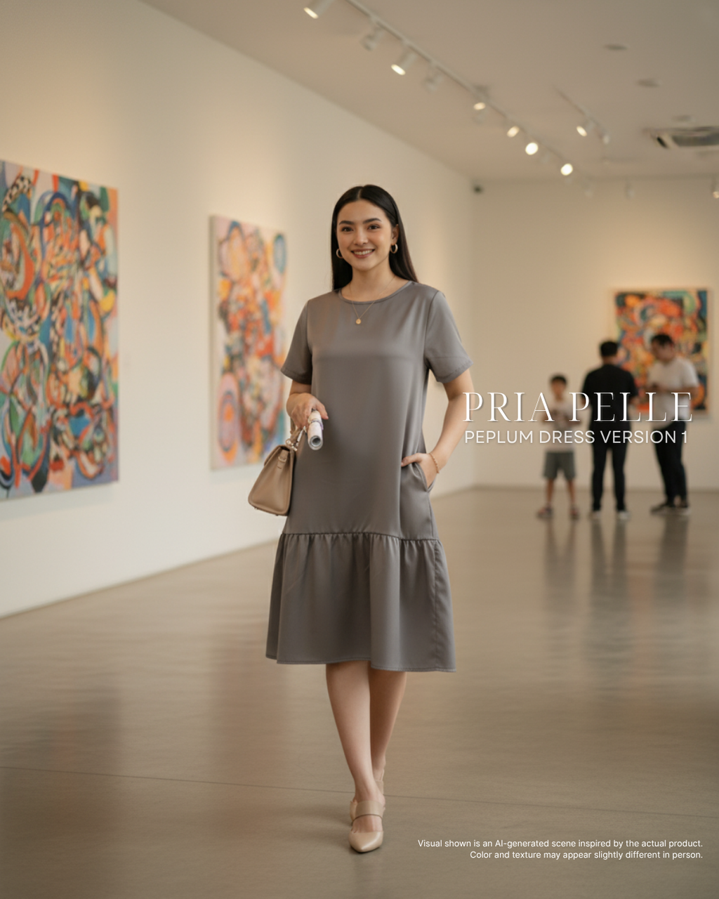 Pria Pelle Peplum Dress Version 1 | Thicker Cotton Satin Friar Gray - Non Stretch