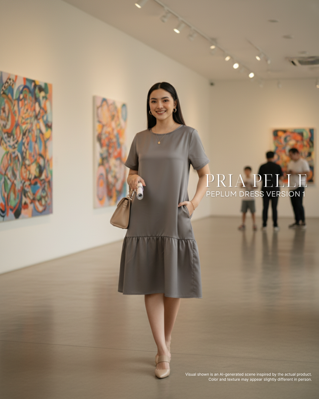 Pria Pelle Peplum Dress Version 1 | Thicker Cotton Satin Friar Gray - Non Stretch