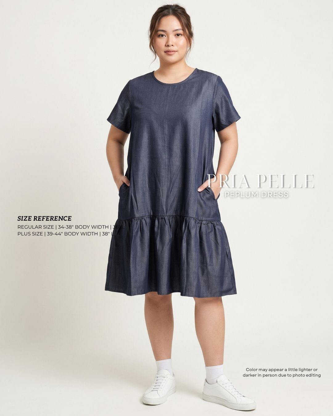 Pria Pelle Peplum Dress Version 1 | Soft Denim Midnight Blue - Non Stretch