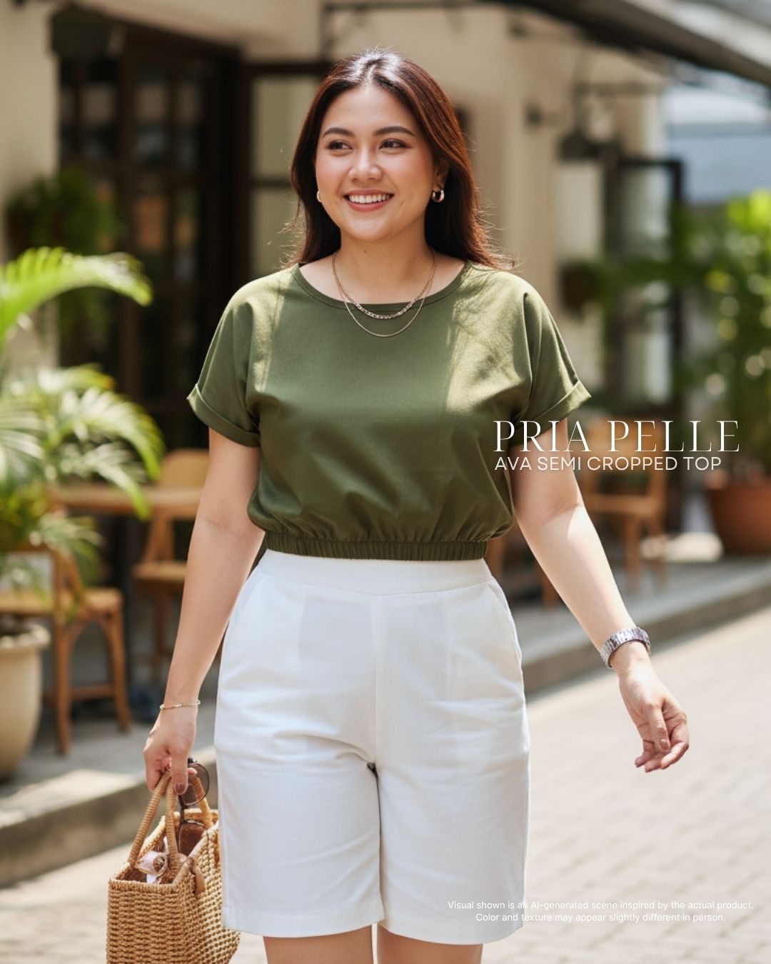 Pria Pelle Ava Semi Cropped Top - Cotton Blend Pine Green