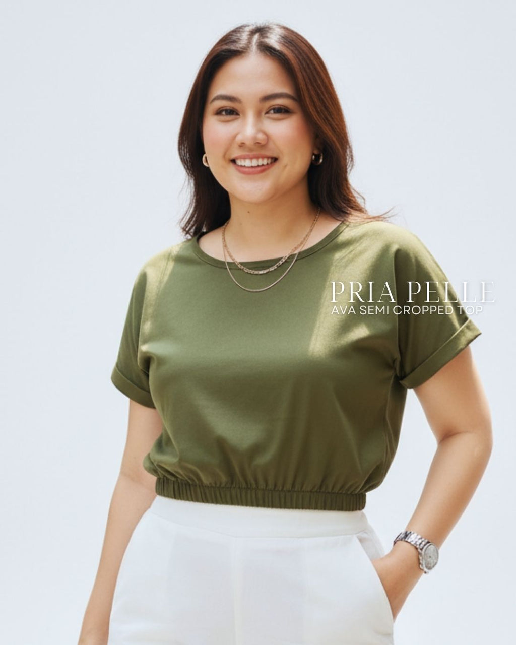 Pria Pelle Ava Semi Cropped Top - Cotton Blend Pine Green
