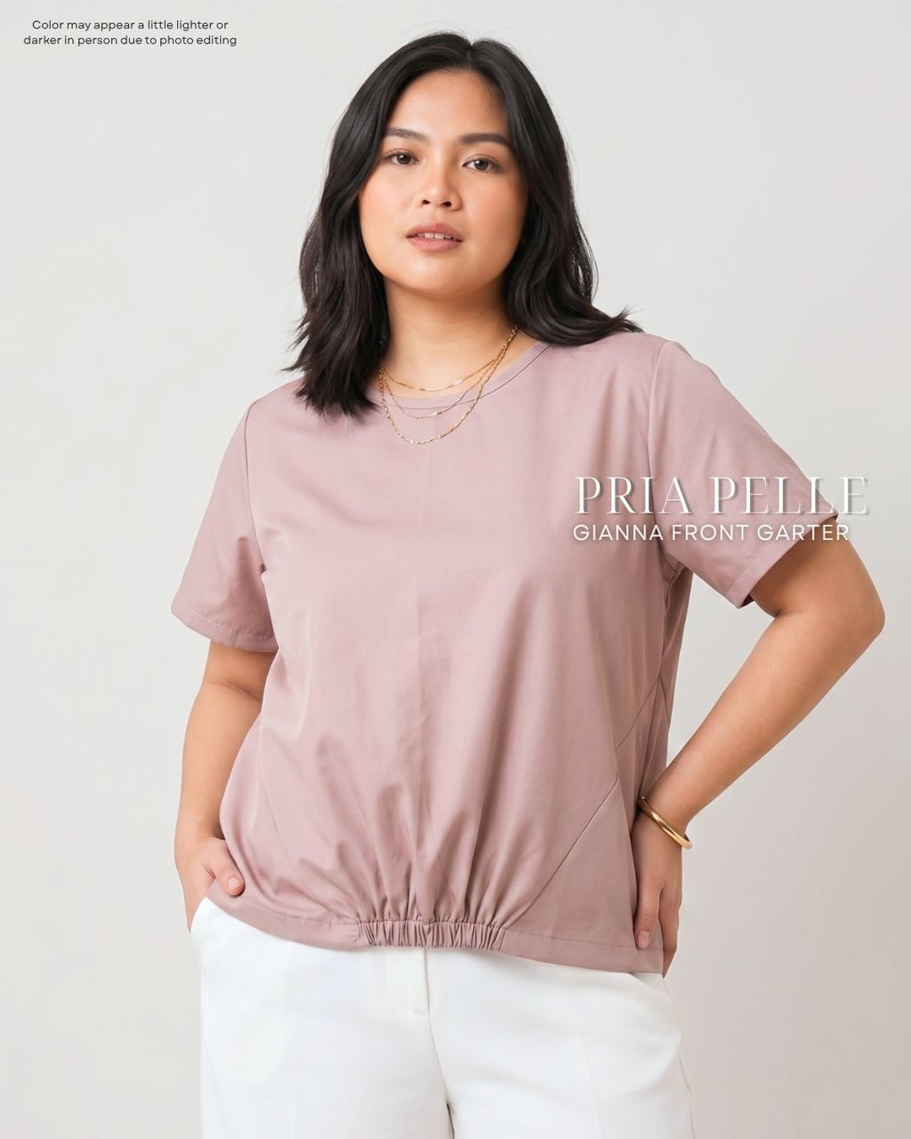 Pria Pelle Gianna Front Garter Top - Cotton Blend Pale Mauve | Non Stretch