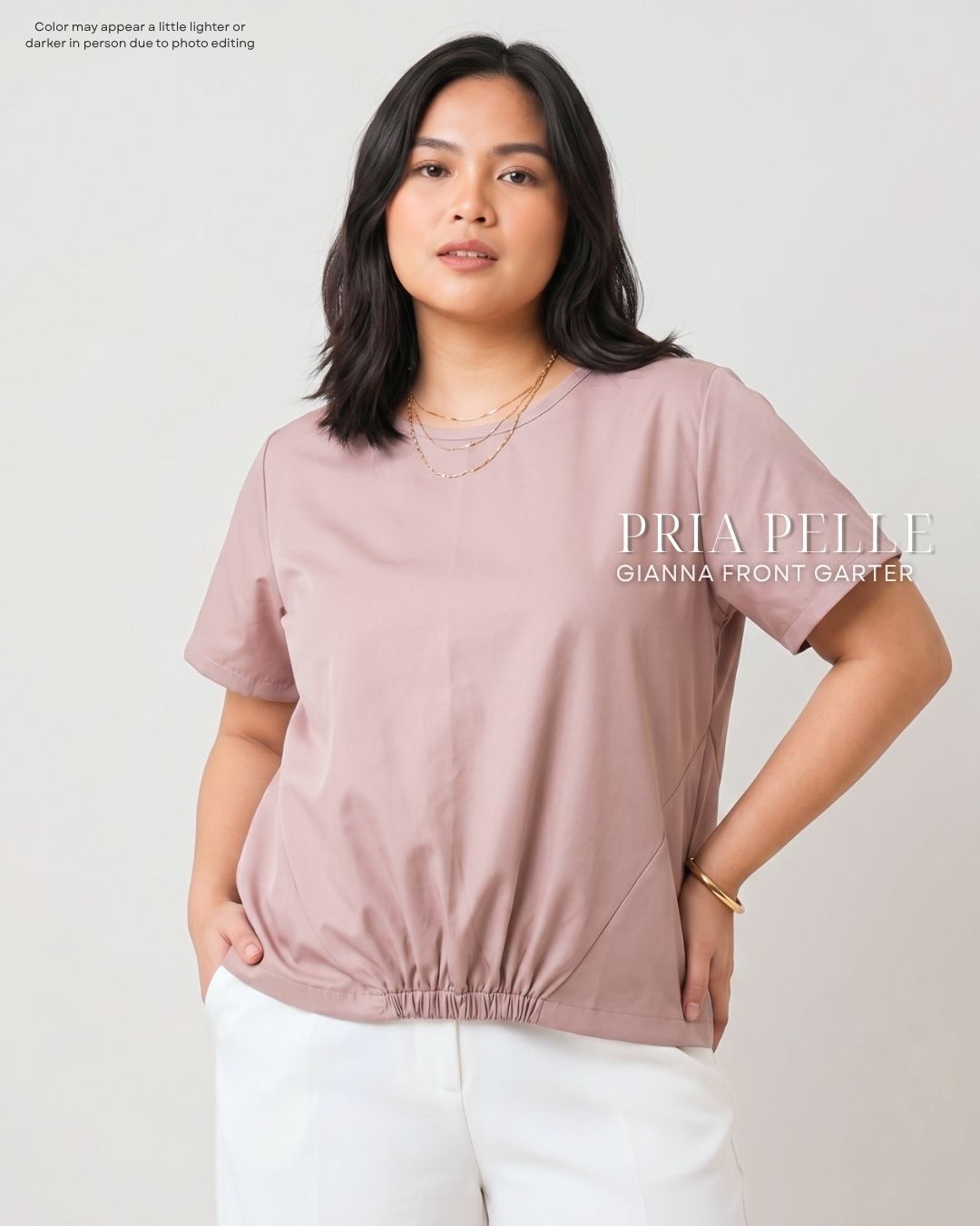 Pria Pelle Gianna Front Garter Top - Cotton Blend Pale Mauve | Non Stretch