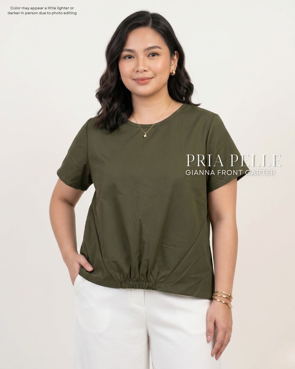 Pria Pelle Gianna Front Garter Top - Cotton Blend Army Green | Non Stretch