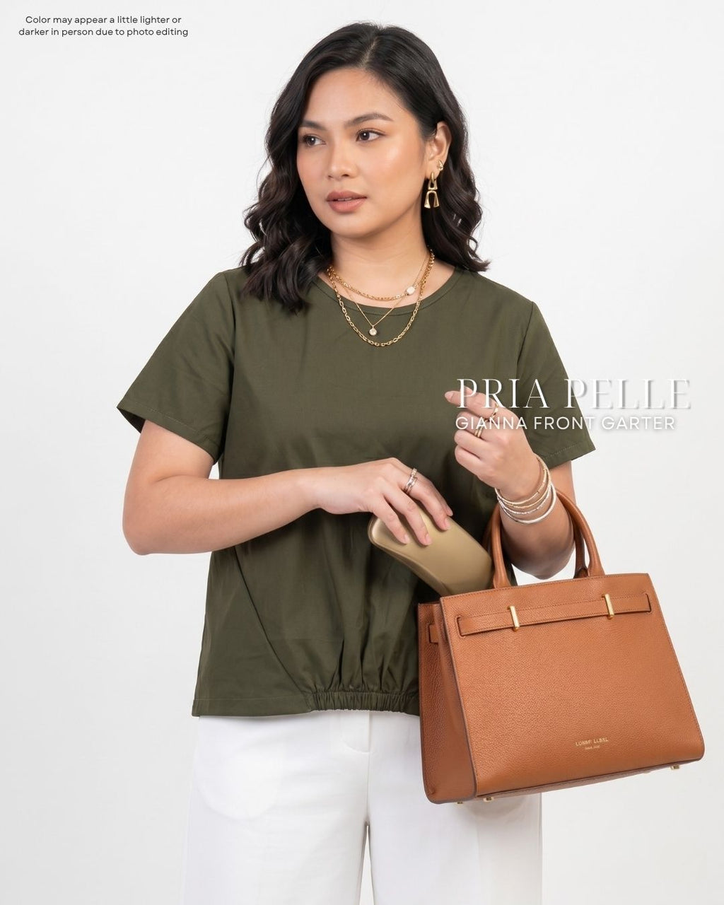 Pria Pelle Gianna Front Garter Top - Cotton Blend Army Green | Non Stretch