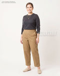 Pria Pelle Ankle Pants Version 2 | Back Garter - Cotton Twill Khaki Brown | Non Stretch