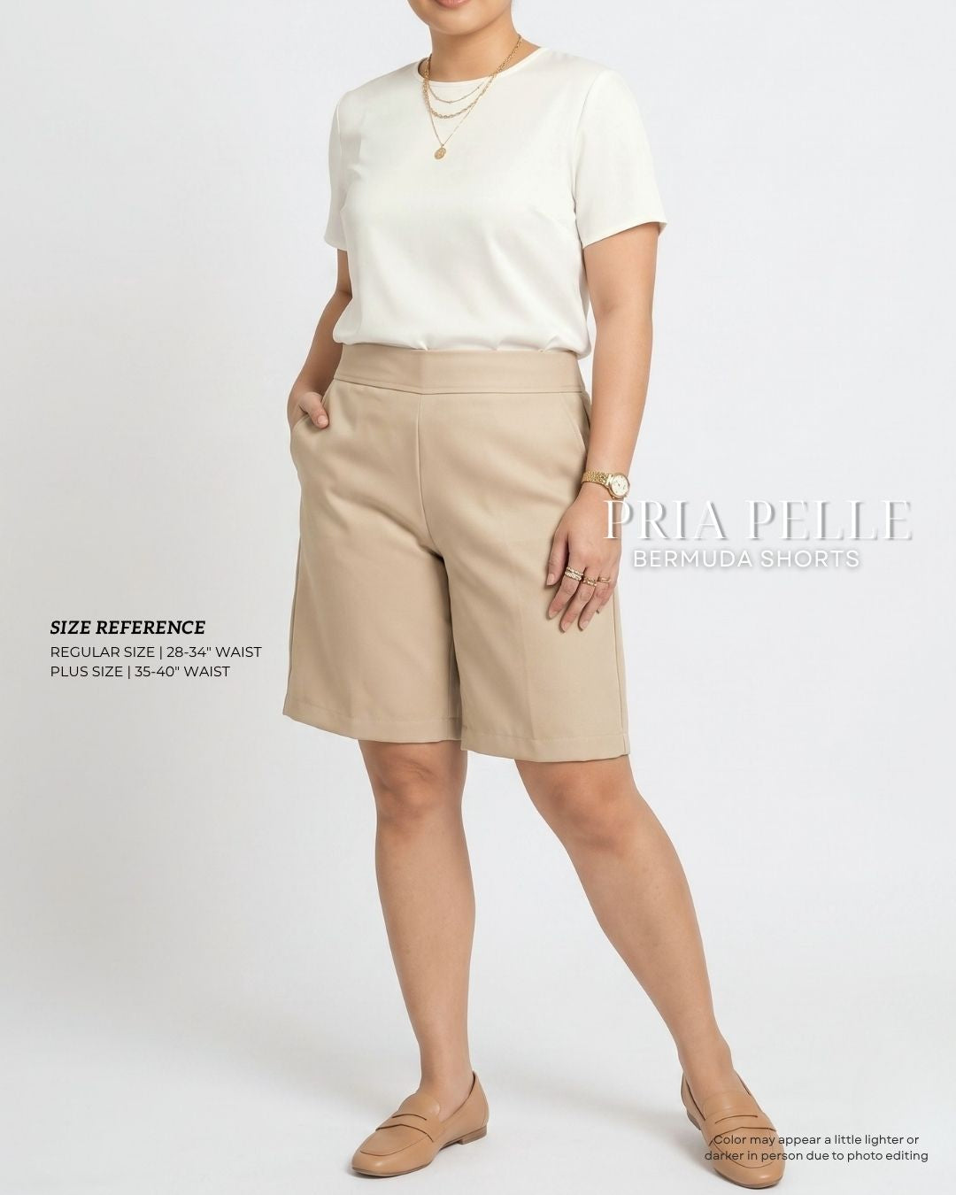 Pria Pelle Bermuda Shorts | Back garter - Cotton Twill Champagne | Non Stretch