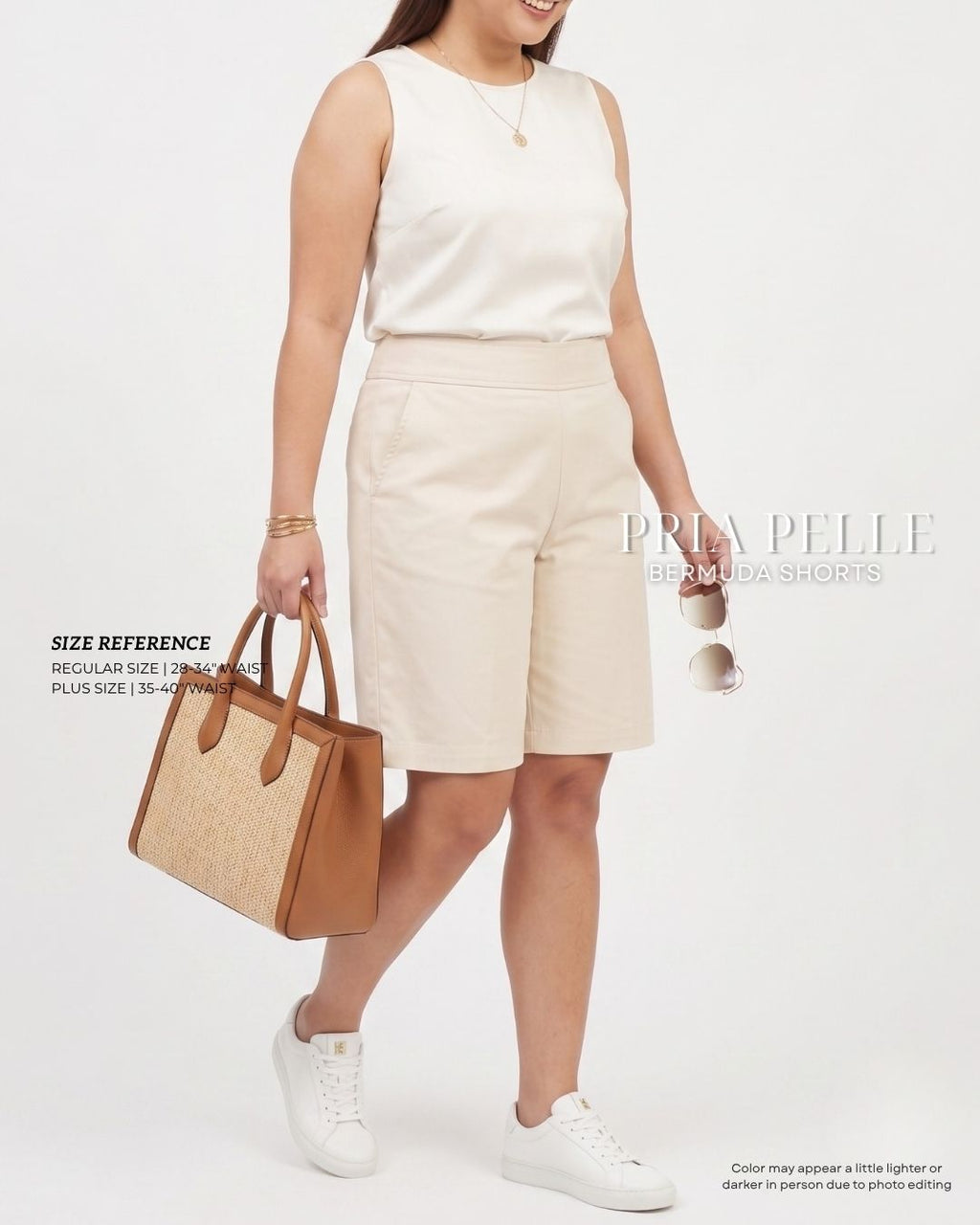 Pria Pelle Bermuda Shorts | Back garter - Cotton Blend Off White with Stretch