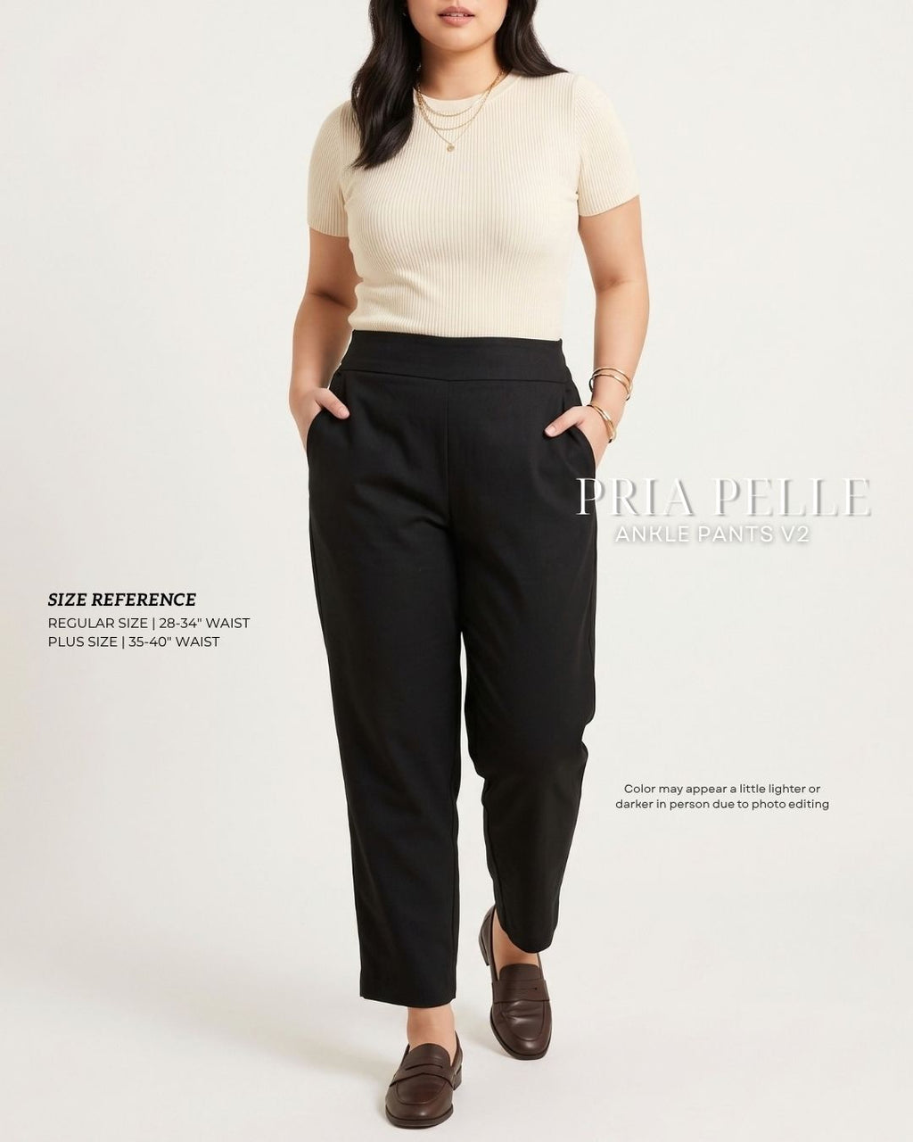 Pria Pelle Ankle Pants Version 2 | Back Garter - Cotton Twill Black (Pin Stripes Finish) with Stretch