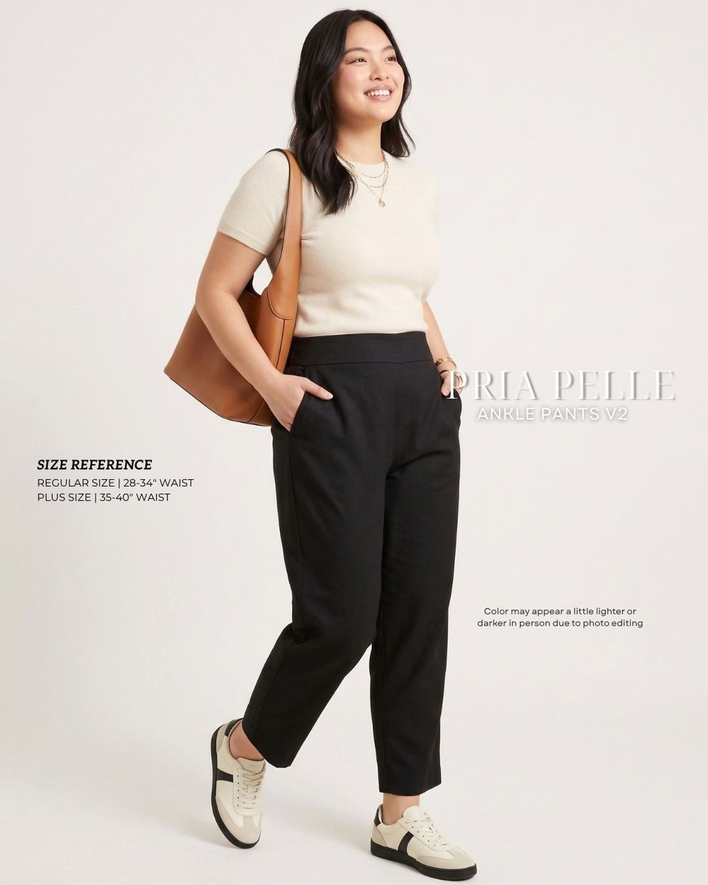 Pria Pelle Ankle Pants Version 2 | Back Garter - Cotton Twill Black (Pin Stripes Finish) with Stretch