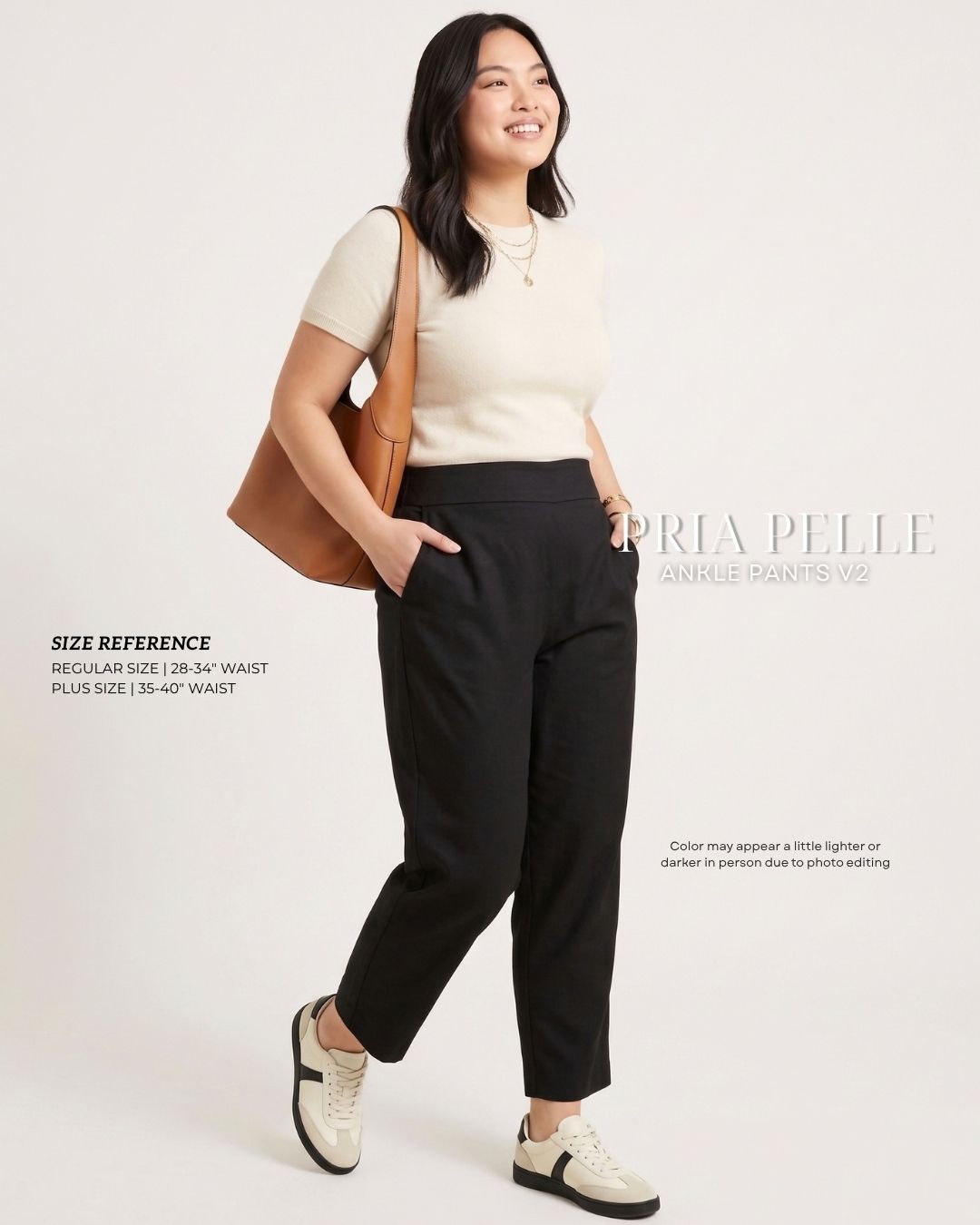 Pria Pelle Ankle Pants Version 2 | Back Garter - Cotton Twill Black (Pin Stripes Finish) with Stretch