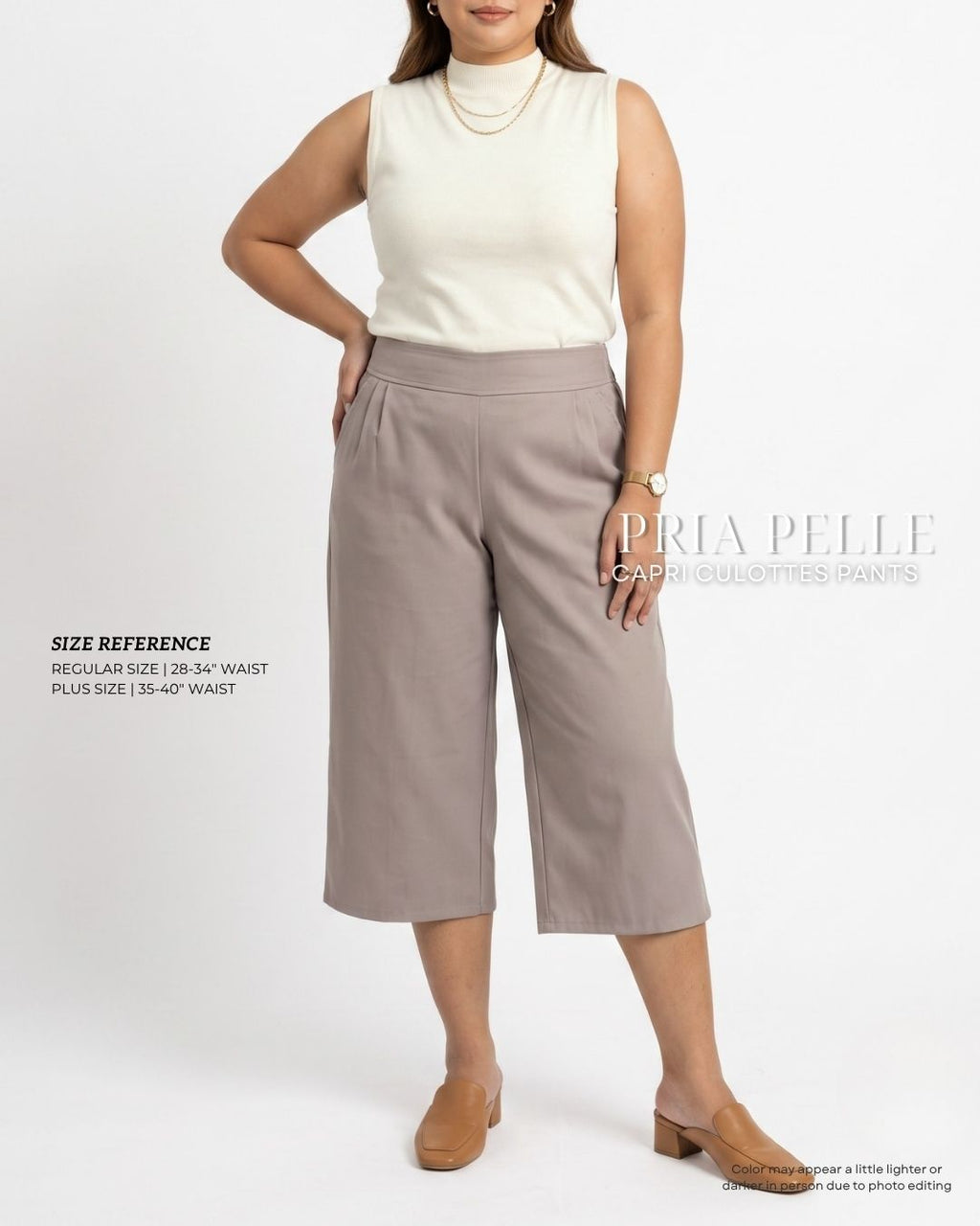 Pria Pelle Capri Culottes Pants | Back garter - Cotton Twill Light Gray | Non Stretch