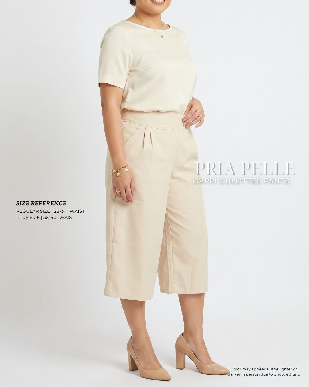 Pria Pelle Capri Culottes Pants | Back garter - Cotton Blend Off White with Stretch