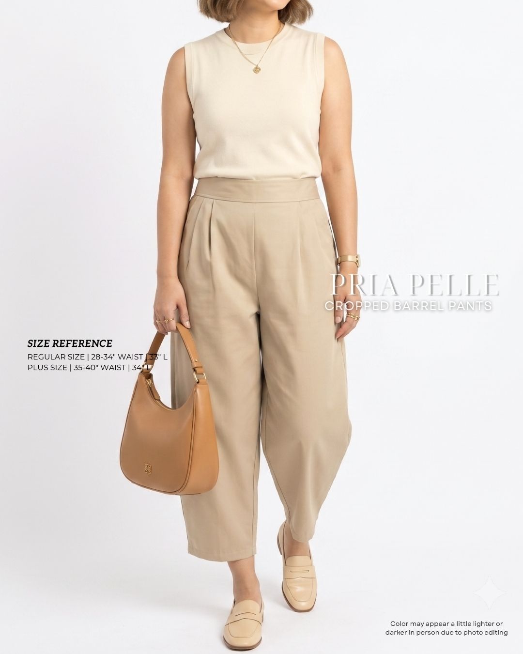 Pria Pelle Cropped Barrel Pants | Back Garter - Cotton Twill Champagne | Non Stretch