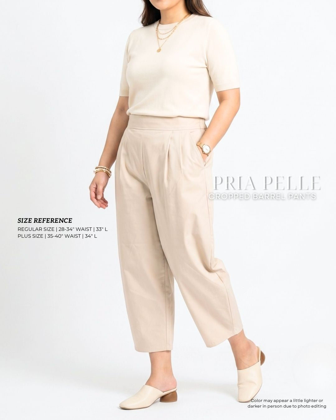 Pria Pelle Cropped Barrel Pants | Back Garter - Cotton Blend Off White with Stretch