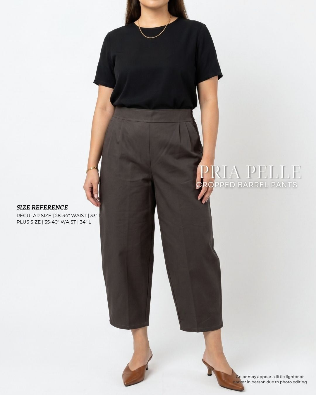 Pria Pelle Cropped Barrel Pants | Back Garter - Cotton Twill Taupe Gray | Non Stretch