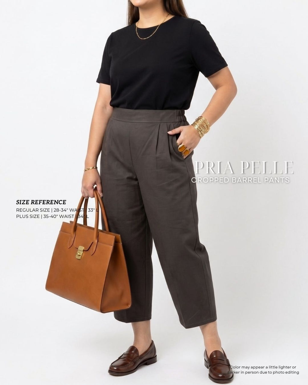 Pria Pelle Cropped Barrel Pants | Back Garter - Cotton Twill Taupe Gray | Non Stretch