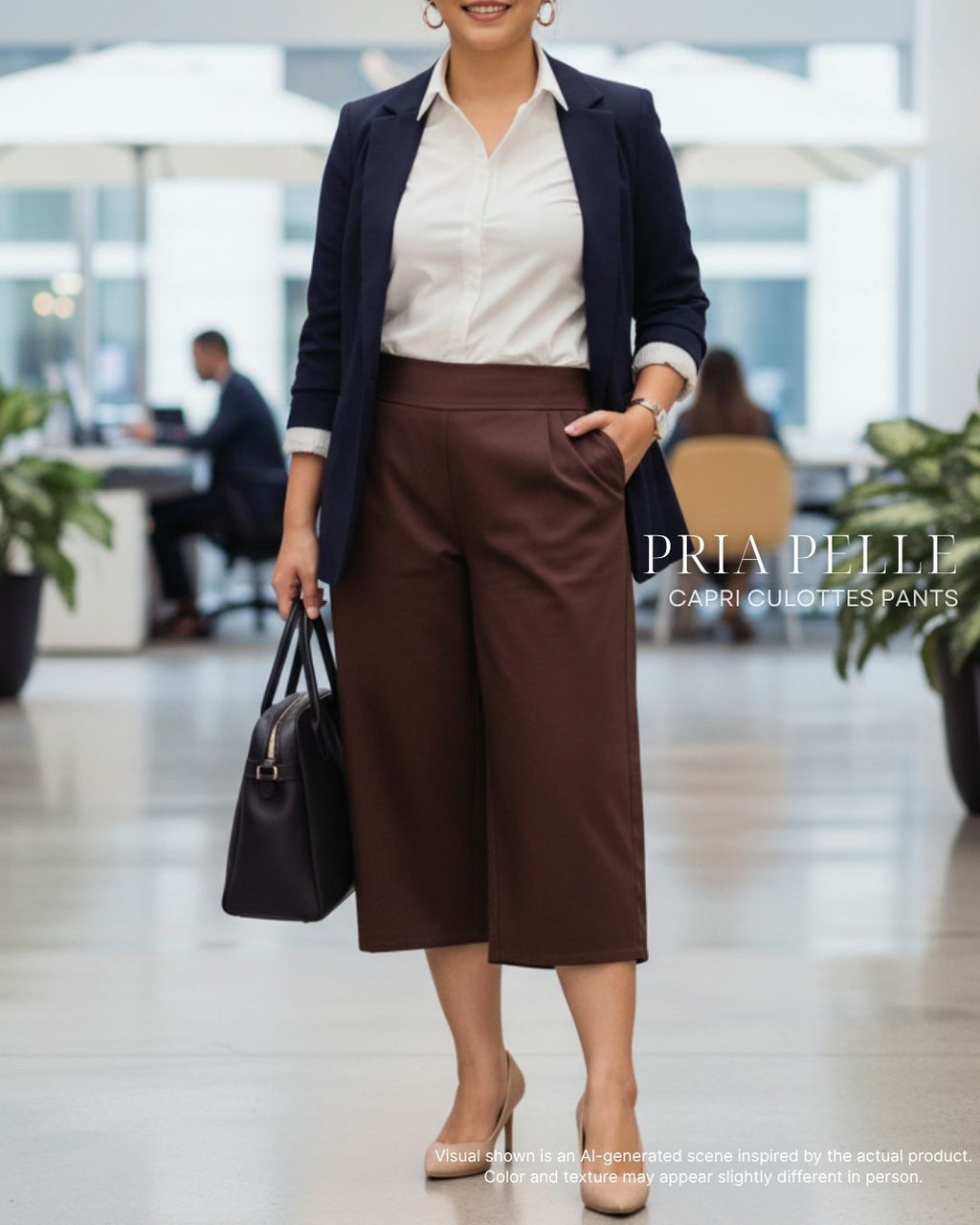 Pria Pelle Capri Culottes Pants | Back garter - Cotton Twill Chocolate Brown